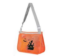 Halloween Trick or Treat Bags,Unisex Cartoon Beach Bag,Mesh Fabric Toy Storage Bag,Hollow Single-Shoulder Bag,Shell Storage Bag (03-House Bats)