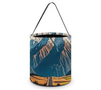 Halloween Trick Or Treat Basket with Handle, Alpine Snowy Mountain Candy Bucket Foldable Reusable Gift Bags for Party, Wedding Supplies