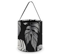 Halloween Trick Or Treat Basket with Handle, Black Gray Leaf Jacquard Candy Bucket Foldable Reusable Gift Bags for Party, Wedding Supplies