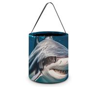 Halloween Trick Or Treat Basket with Handle, Hammerhead Shark Scans The Ocean Candy Bucket Foldable Reusable Gift Bags for Party, Wedding Supplies