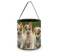 Halloween Trick Or Treat Basket with Handle, Happy Little Dog Candy Bucket Foldable Reusable Gift Bags for Party, Wedding Supplies