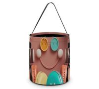 Halloween Trick Or Treat Basket with Handle, Happy Smiling Face Candy Bucket Foldable Reusable Gift Bags for Party, Wedding Supplies