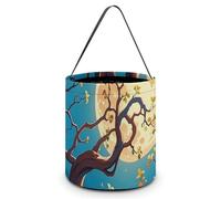 Halloween Trick Or Treat Basket with Handle, In The Magical Forest Night Sky Candy Bucket Foldable Reusable Gift Bags for Party, Wedding Supplies