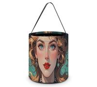 Halloween Trick Or Treat Basket with Handle, Ladies' Poker Cards Candy Bucket Foldable Reusable Gift Bags for Party, Wedding Supplies