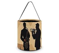 Halloween Trick Or Treat Basket with Handle, Silhouette of A Jazz Quartet Performing Candy Bucket Foldable Reusable Gift Bags for Party, Wedding Supplies