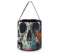 Halloween Trick Or Treat Basket with Handle, Skeleton Death Moth Candy Bucket Foldable Reusable Gift Bags for Party, Wedding Supplies