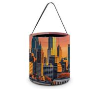 Halloween Trick Or Treat Basket with Handle, Sunset Bridge Skyscraper Candy Bucket Foldable Reusable Gift Bags for Party, Wedding Supplies