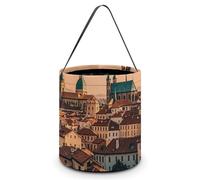 Halloween Trick Or Treat Basket with Handle, The Old Town at Sunset Candy Bucket Foldable Reusable Gift Bags for Party, Wedding Supplies