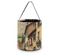 Halloween Trick Or Treat Basket with Handle, Traditional Brick Houses Candy Bucket Foldable Reusable Gift Bags for Party, Wedding Supplies