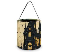 Halloween Trick Or Treat Bucket, Reusable Candy Bag - Foldable Design, Black Haunted Mansion Trick Or Treat Bag for Parties, Gift Giving & Holiday