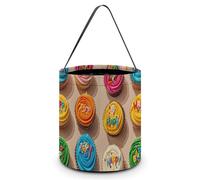 Halloween Trick Or Treat Bucket, Reusable Candy Bag - Foldable Design, Colorful Happy Birthday Cupcakes Trick Or Treat Bag for Parties, Gift Giving & Holiday