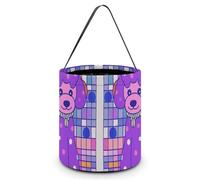 Halloween Trick Or Treat Bucket, Reusable Candy Bag - Foldable Design, Purple Poodle Polka Dots Trick Or Treat Bag for Parties, Gift Giving & Holiday