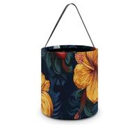 Halloween Trick Or Treat Bucket, Reusable Candy Bag - Foldable Design, Realistic Hawaiian Flowers Trick Or Treat Bag for Parties, Gift Giving & Holiday