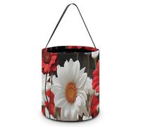 Halloween Trick Or Treat Bucket, Reusable Candy Bag - Foldable Design, Red Flower And Daisy Trick Or Treat Bag for Parties, Gift Giving & Holiday