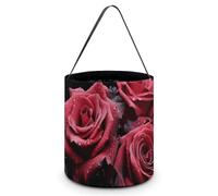 Halloween Trick Or Treat Bucket, Reusable Candy Bag - Foldable Design, Red Rose And Black Leaves Trick Or Treat Bag for Parties, Gift Giving & Holiday