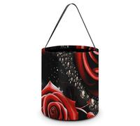 Halloween Trick Or Treat Bucket, Reusable Candy Bag - Foldable Design, Red Roses And Stars Trick Or Treat Bag for Parties, Gift Giving & Holiday
