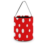Halloween Trick Or Treat Bucket, Reusable Candy Bag - Foldable Design, Red White Polka Dot Trick Or Treat Bag for Parties, Gift Giving & Holiday