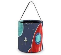 Halloween Trick Or Treat Bucket, Reusable Candy Bag - Foldable Design, Rocket Clipart Space Ship Trick Or Treat Bag for Parties, Gift Giving & Holiday