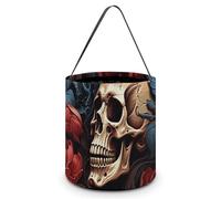 Halloween Trick Or Treat Bucket, Reusable Candy Bag - Foldable Design, Skull Image Poster Trick Or Treat Bag for Parties, Gift Giving & Holiday