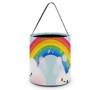 Halloween Trick Or Treat Bucket, Reusable Candy Bag - Foldable Design, Small Rainbow Trick Or Treat Bag for Parties, Gift Giving & Holiday