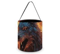 Halloween Trick Or Treat Bucket, Reusable Candy Bag - Foldable Design, Wolf Surrounded by Fire Trick Or Treat Bag for Parties, Gift Giving & Holiday