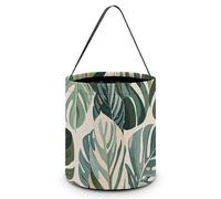 Halloween Trick Or Treat Bucket White Ed Tropical Botanical Leaves Candy Bag with Handle Reusable Goodie Basket Tote Large Snack Grocery Party Favors Supplies