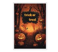 Halloween Trick or Treat Canvas Wall Art Pumpkin Forest Night Prints Spooky Canvas Posters Artwork Paintings for Living Room Office Decor 70x100cm Frameless