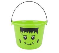 Halloween Trick or Treat Sweet Buckets with Built-In Projector Light - Kids Pumpkin, Ghost & Frankenstein Designs - 22cm Plastic Sweets Candy Bucket with Handle for Halloween Parties (Frankenstein)