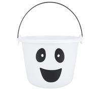 Halloween Trick or Treat Sweet Buckets with Built-In Projector Light - Kids Pumpkin, Ghost & Frankenstein Designs - 22cm Plastic Sweets Candy Bucket with Handle for Halloween Parties (Ghost)