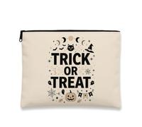 Halloween Trick or Treats Quote Pumpkins Makeup Bag, Beige, 7x9 Inch, Minimalist