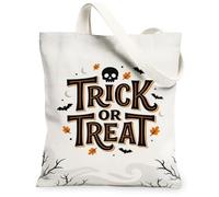 Halloween Trick or Treats Skull Canvas Tote Bag 13x15 Inch, White, 13x15 Inch