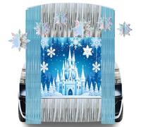Halloween Trunk or Treat Car Decorations Kit Ice Snow Castle Banner Blue Silver Tassel and Snowflakes Decors for SUV Archway Garage Outdoor Haunted House Frozen Party Decor