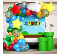 Halloween Trunk or Treat Car Decorations Kit, Super Theme Decorations with Red Blue Green Yellow Star Balloons and Blue Sky White Clouds Backdrop for Suv Car Truck Archway Garage Door Party Decoration