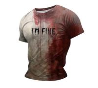 Halloween Tshirt for Men Halloween Bloody T-Shirt Short Sleeve T Shirts Im Fine Bloody Shirt I'm Ok It's Not My Blood Shirt Im Fine Shirt Halloween Mens T-Shirt UK (Orange, XL)