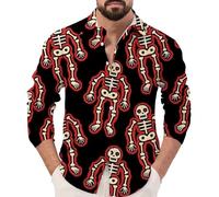 Halloween Tshirt for Men Long Sleeve V Neck Halloween Costumes Casual Long Sleeved Pumpkin Skull 3D Print Shirts Comfortable Fashion Loose Button Lapel Full Printed Button Shirt for Men Khaki