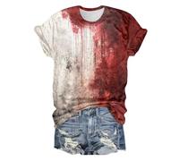 Halloween Tshirt for Women, Spooky Women's Blood Print T-Shirt Halloween Tshirt Women Blood Splash Top Funny Horror Graphic Tee Problem Solved T Shirts Problem Solved T-Shirt A-White