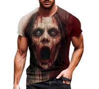 Halloween Tshirts for Men Tee Shirts Adult, Fashion Plus Size Short Sleeve Comfortable Fear Element Bloody Theme Oversized Funny Horror Prints Dance Ghostly Casual Tops Performances Celebrations
