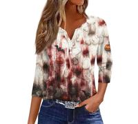 Halloween Tshirts for Women Bloody Bat Print T-Shirts 3/4 Length Sleeve V Neck Top Halloween Blood Splatte Horror Clothes for Local Halloween Festivals (Purple, L)