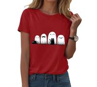 Halloween Tshirts for Women Cute Pumpkin Funny Ghost Print V-Neck Tee Top, Funny Halloweencostume Party T-Shirt Happy Halloween Costume Tee Shirts Short Sleeve Ladies