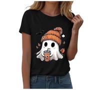Halloween Tshirts for Women Cute Pumpkin Funny Ghost Print V-Neck Tee Top, Funny Halloweencostume Party T-Shirt Happy Halloween Costume Tee Shirts Short Sleeve Ladies