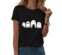 Halloween Tshirts for Women Cute Pumpkin Funny Ghost Print V-Neck Tee Top, Funny Halloweencostume Party T-Shirt Happy Halloween Costume Tee Shirts Short Sleeve Ladies