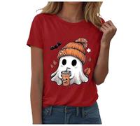 Halloween Tshirts for Women Cute Pumpkin Funny Ghost Print V-Neck Tee Top, Funny Halloweencostume Party T-Shirt Happy Halloween Costume Tee Shirts Short Sleeve Ladies
