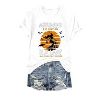 Halloween Tshirts Women Assuming I'm Just an Old Lady was Your First Misttake Crewneck Tee Shirt Short Sleeve Ladies Tops (White, M) Halloween Fluffy Socks