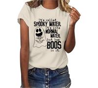 Halloween Tshirts Women Ghost Its Called Spooky Water Like Normal But Has Boos in It Crewneck Short Sleeve Tee Shirt Ladies Tops (Beige, L) Halloween Costumes Adult