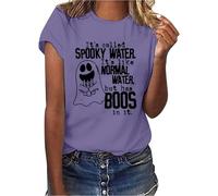 Halloween Tshirts Women Ghost Its Called Spooky Water Like Normal But Has Boos in It Crewneck Short Sleeve Tee Shirt Ladies Tops (Purple, XL) Girls Halloween Costume 5-6