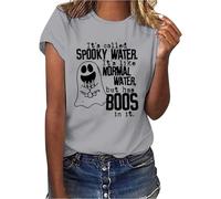Halloween Tshirts Women Ghost Its Called Spooky Water Like Normal But Has Boos in It Crewneck Short Sleeve Tee Shirt Ladies Tops (Grey, S) Halloween Costumes for Adults