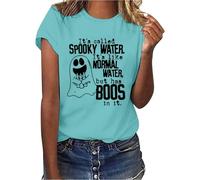Halloween Tshirts Women Ghost Its Called Spooky Water Like Normal But Has Boos in It Crewneck Short Sleeve Tee Shirt Ladies Tops (Light Blue, XXL) Womens Halloween Tshirt