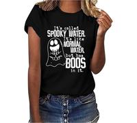 Halloween Tshirts Women Ghost Its Called Spooky Water Like Normal But Has Boos in It Crewneck Short Sleeve Tee Shirt Ladies Tops (Black, L) Halloween Costume Womens Sexy