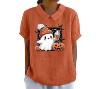 Halloween Tshirts Women Ghost Pumpkin Face Coffee Bats Peter Pan Plus Size Short Sleeve Tee Shirt Ladies 2025 Tops (Orange, 4XL) Halloween Outfits for Women