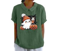 Halloween Tshirts Women Ghost Pumpkin Face Coffee Bats Peter Pan Plus Size Short Sleeve Tee Shirt Ladies 2025 Tops (Green, 4XL) Couples Costumes for Halloween